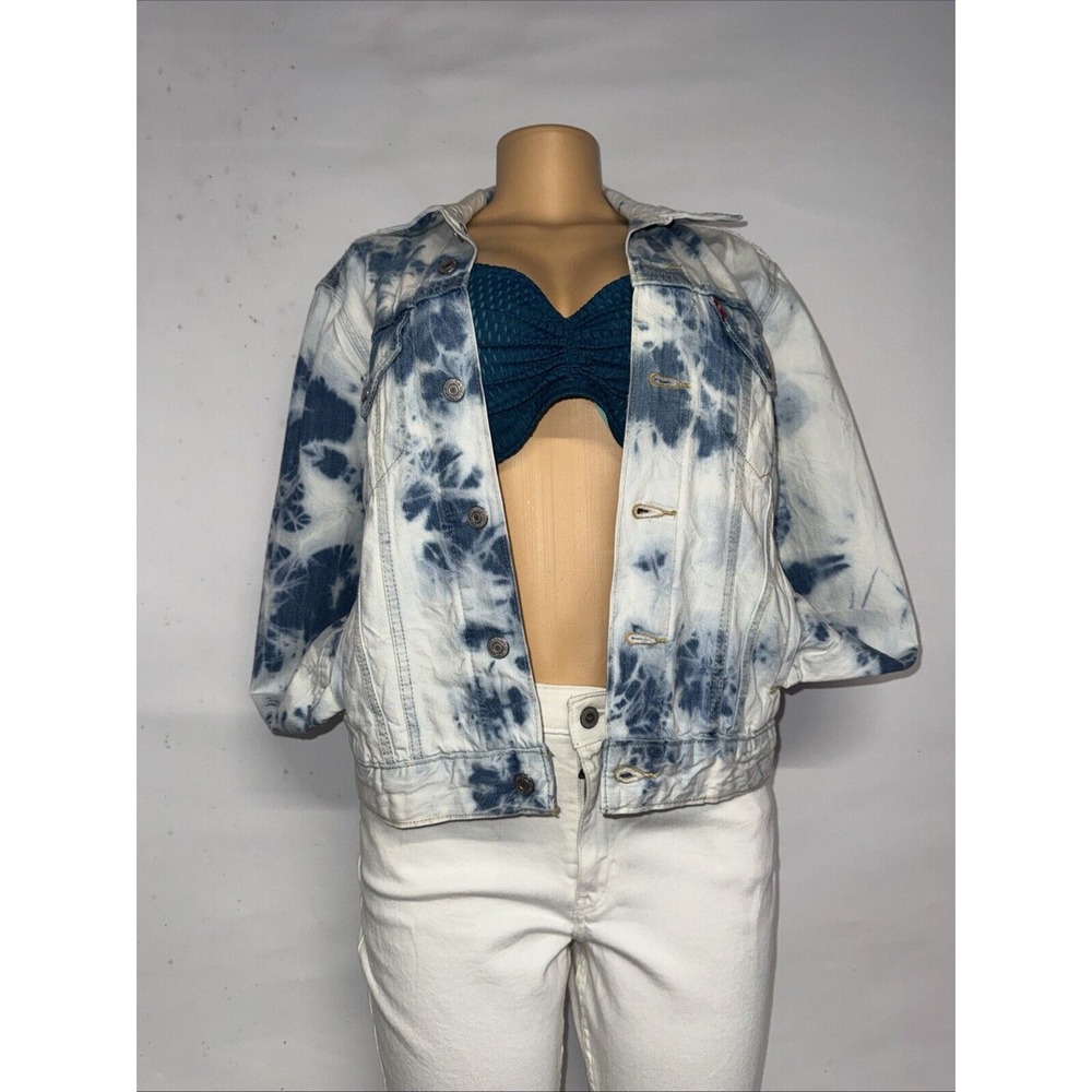 $80 Womens Size M Levis Ex Boyfriend Trucker Jacket Cloudy Daze Tie‎ Dye Small